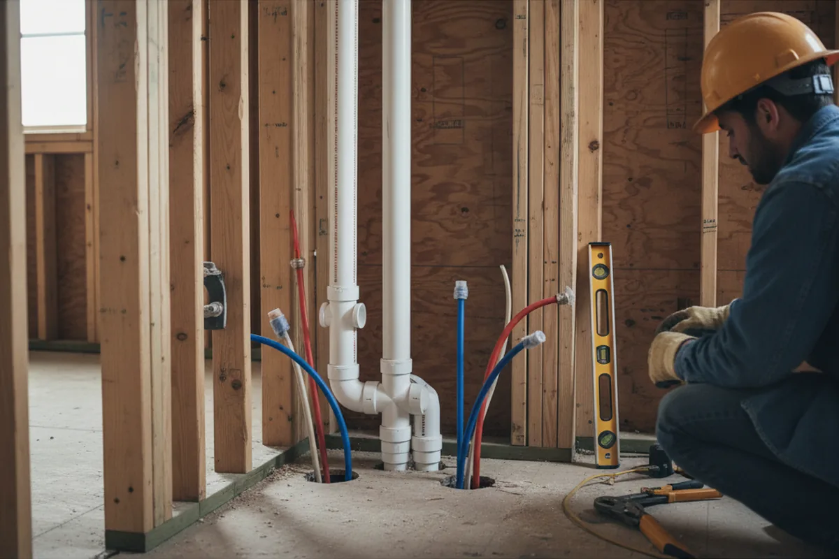 Drain and supply rough-in during Sump Pump Repair in Dorsey